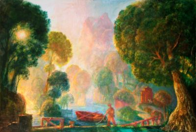 Sun_Rising_Through_Trees_Over_A_River___2008__32x47__Digital
