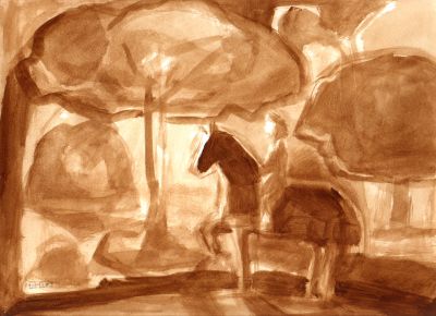 Sunrise_With_Horse_Rider_Sepia5D__1993___9x12___Direct
